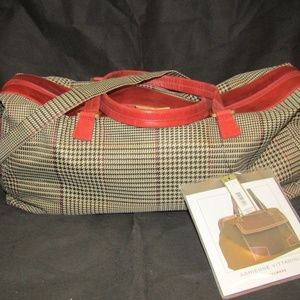 ADRIENNE VITTADINI Plaid w/Leather Trim Travel Bag